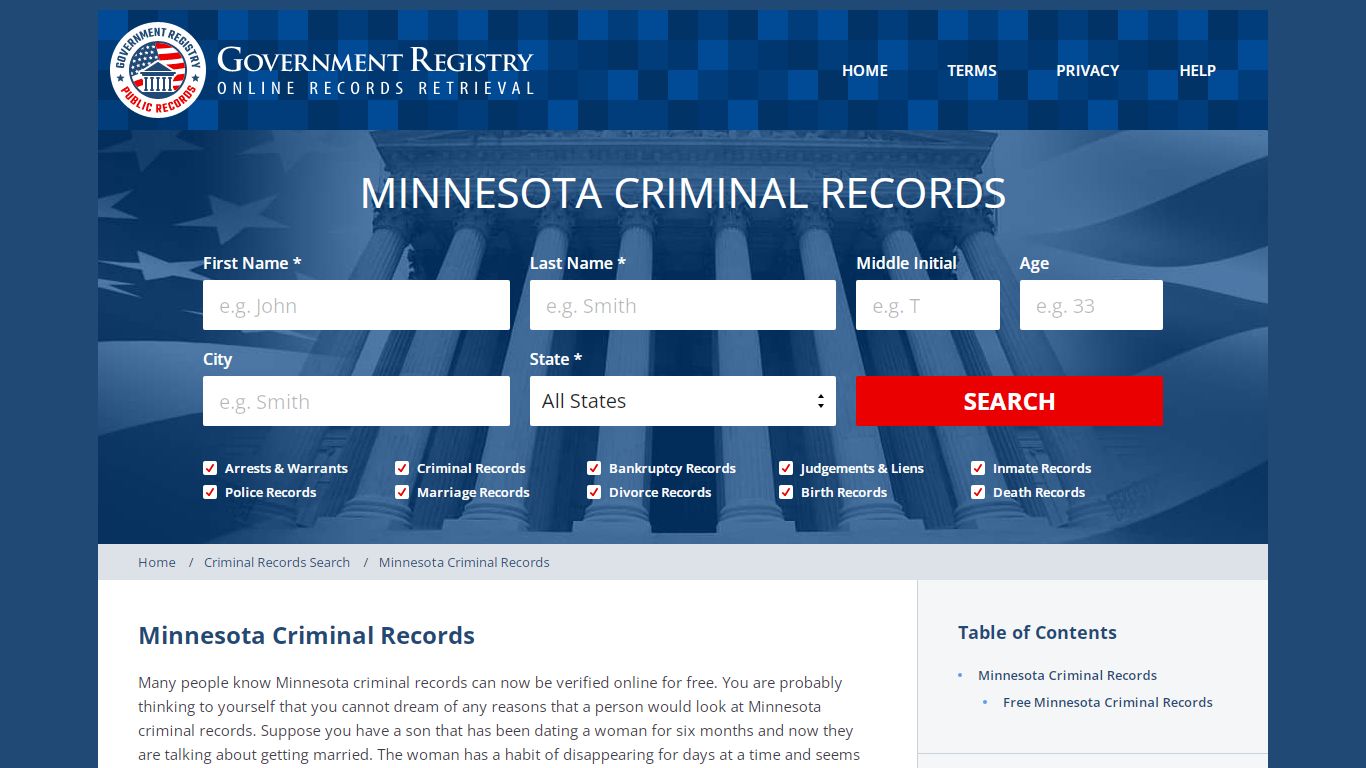 Minnesota Criminal Records | GovernmentRegistry.org